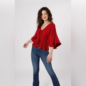 Band Of Gyps KACEY RED SMOCKED WAIST TOP Size Large NWT NWOT
